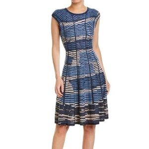 Nic & Zoe Blue Beige A-Line Retro Sweater Sleeveless Knit Knee-Length Dr…